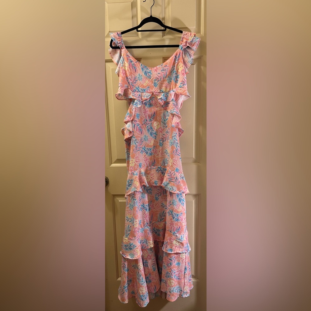 Simply Southern Floral Pineapple Ruffle Maxi Dress - Picture 2 of 6